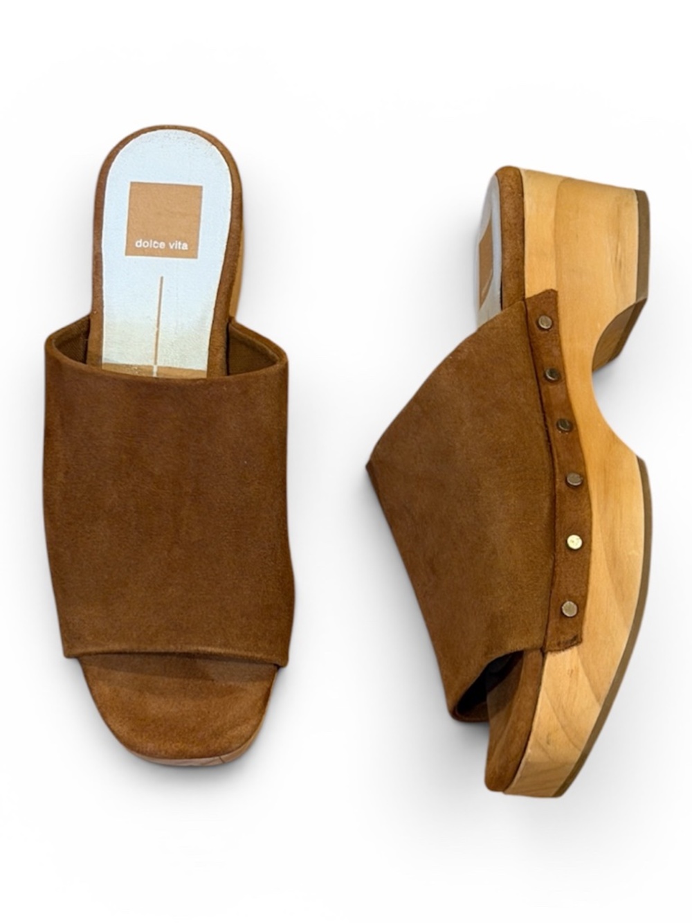 Anthropologie Pristine used once dolce Vita chestnut brown mule clog slide 7.5